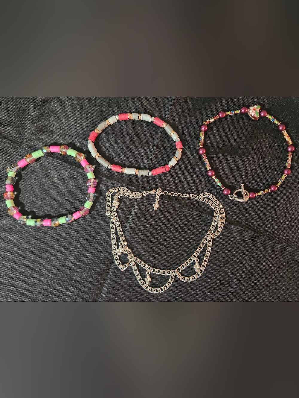 Multi-Layer Silver-Tone Chain Cross Anklet, Beaded And Floral Anklets